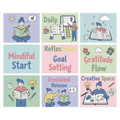 Fototapeta premium Journaling concepts illustration daily reflection goal setting gratitude and emotional release for selfcare
