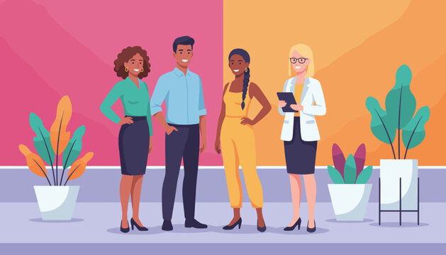 Happy diverse business team portrait in a colorful modern workplace Teamwork concept - Powered by Adobe