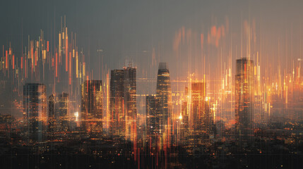 Golden Lights: Real Estate Investment Opportunities in Glittering City Nightscape, Skyscraper Cluster and Financial District Lights Symbolizing Wealth Growth Potential