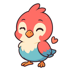 A cheerful bird stands with heart affection