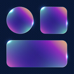 Geometric 3D bubbles with a color gradient, isolated on a dark background. Smooth, vibrant, trendy gradients. Vector set.