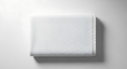A clean, white, folded towel is presented on a plain white background with soft lighting.