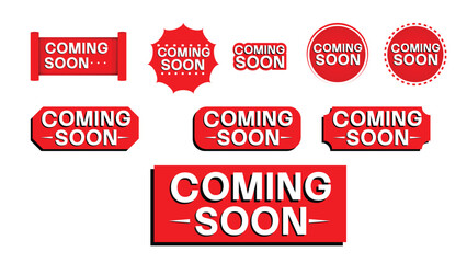 Coming Soon Red Banners and Labels Vector Collection Set