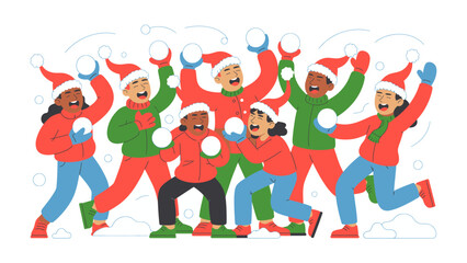 Playful Winter Snowball Fight: A joyful group of kids engage in a lively snowball fight, their laughter and energy filling the winter air. Amidst the flurry, snowballs fly and memories are made.