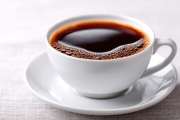 Aromatic Coffee Moment: A steaming cup of rich, dark coffee, filling the senses with its invigorating aroma, sits elegantly on a pristine saucer. The perfect start to the day or a comforting pause.
