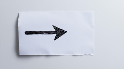 A hand-drawn arrow points to the right on a crumpled white piece of paper. The arrow has a thick black outline and is the main subject of the image, signifying direction.