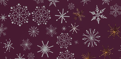 Abstract winter-themed pattern with snowflakes in various sizes and colors, perfect for holiday and seasonal designs. Ideal for backg