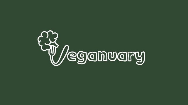 'Veganuary' Challenge Logo Animation. Looping Outline Icon for a Vegan or Plant-Based Diet