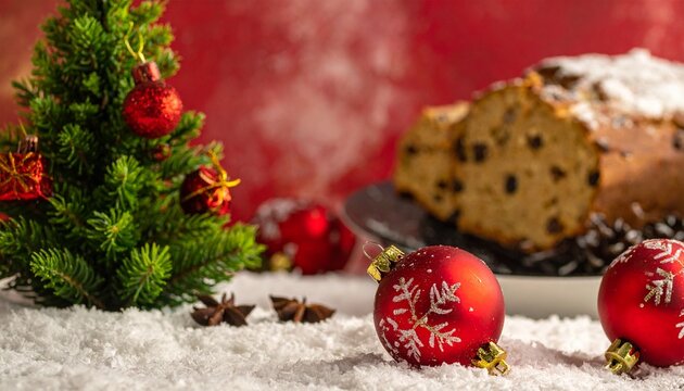 Festive Christmas Arrangement with Cake and Tree Ornament