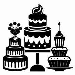 Cakes vector clean black silhouette design white background