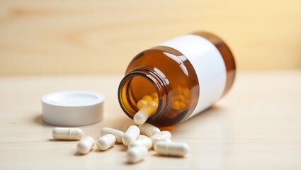 White probiotic capsules for gut health with copy space