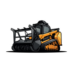 Skid Steer Loader Illustration Vector Isolated on Background Showing Heavy Equipment Construction Machine Farm Vehicle Tractor Agricultural Machinery Small Earth Mover Engineering Work