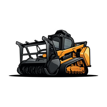 Skid Steer Loader Illustration Vector Isolated on Background Showing Heavy Equipment Construction Machine Farm Vehicle Tractor Agricultural Machinery Small Earth Mover Engineering Work