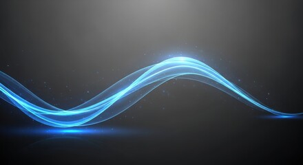 Dynamic glowing blue energy wave flows across a dark background with subtle sparkling particles, perfect for technology or abstract themes.