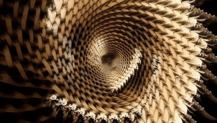A mesmerizing 4K endless wooden spiral animation creating a hypnotic looping pattern in vintage style perfect for abstract stock backgrounds motion graphics or creative video compositions