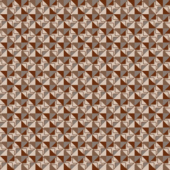Seamless retro geometric tile pattern with earthy brown tones, bold rotating shapes and modern vintage style ideal for tile, home décor, textiles and wallpapers