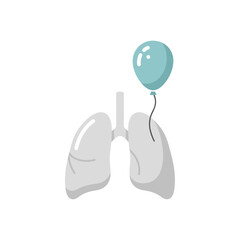 Fototapeta premium Lung illustration with blue balloon floating above in minimal style 