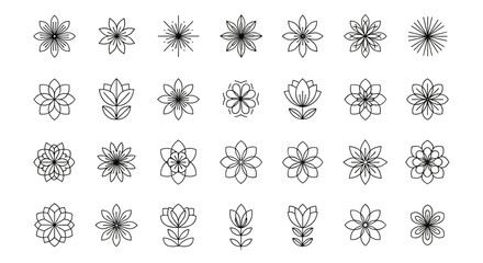 Floral doodle icons in black and white 