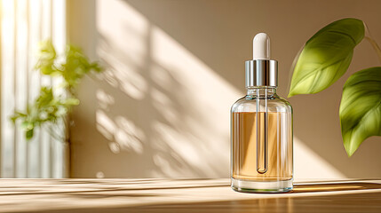 Minimalistische Stillleben mit neutralen Beauty- und Deko-Produkten wie Flaschen, Tiegeln, Kerzen und Etiketten-Mockups. Weiches Tageslicht, klare Formen und natürliche Materialien