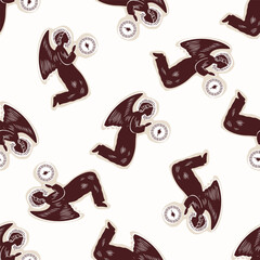 Hand drawn angelic messenger for Christian Christmas vector pattern. Lino cut Angels with star of Bethlehem all over print. Religious nativity scene background. 