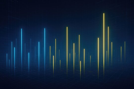 Abstract digital data bars glowing on grid background representing analytics and technology insights