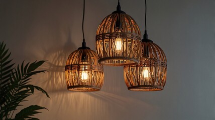 Boho Interior with Wicker Pendant Light and Rattan Mirror V4