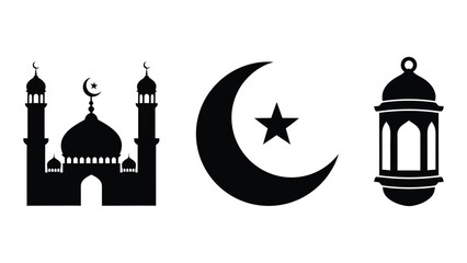 Islamic symbols silhouette collection isolated on white background, Vector