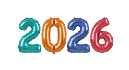 Colorful Foil Balloons Spelling Out the Year 2026.