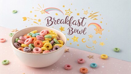Colorful Cereal Breakfast Bowl on Pastel Background V2