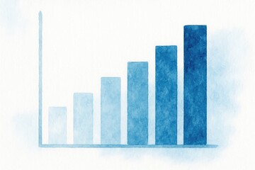 Watercolor bar chart illustration showing growth and upward trend, data analysis infographic, business performance