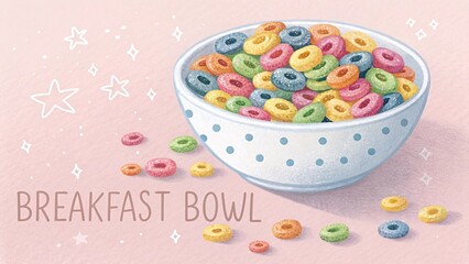 Colorful Cereal Breakfast Bowl on Pastel Background V4