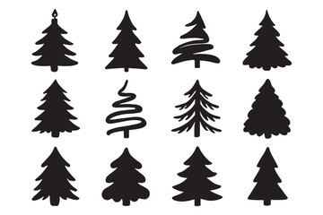 Diverse collection of festive Christmas tree silhouettes perfect for holiday designs and seasonal decorations
