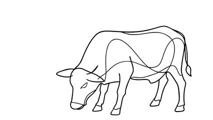 Very beautiful cow animal continuous one-line drawing in a minimalism design with an editable stroke, featuring smooth flowing lines, clean contours, and a modern artistic style perfect for logos, ill
