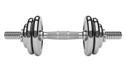 Sleek chrome dumbbell ready for intense gym workouts and achieving peak fitness goals