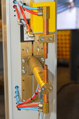 Copper and Brass Contacts at Spot Welding Machine Metal Workshop