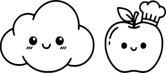 funny fruit cartoon and cloud simple vector 