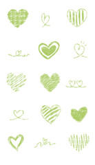 Green Pastel Crayon Heart Doodle Set | Pastel Crayon Love Icons