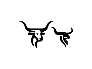 Bull head vector minimalist illustration features two abstract black animal designs on a crisp white background