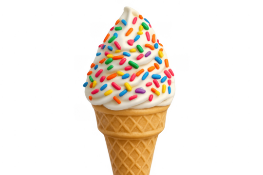 Vanilla soft serve ice cream cone with colorful sprinkles - Powered by Adobe