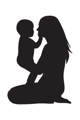 Tender silhouette of a mother holding her infant, conveying pure love and a strong bond in a simple, elegant design perfect for emotional storytelling.