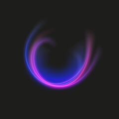 Neon Bright Light Luminous Energy Wave. Glowing lines on dark background