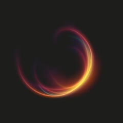 Neon Bright Light Luminous Energy Wave. Glowing lines on dark background