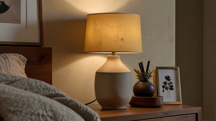 Minimalist Concrete Table Lamp with Warm Yellow Shade V5