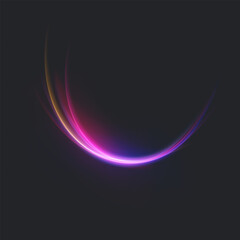 Neon Bright Light Luminous Energy Wave. Glowing lines on dark background