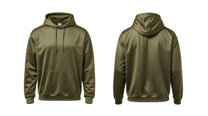 Modern olive green hooded sweatshirt shown front and back, perfect for casual wear, streetwear, or apparel mockups.