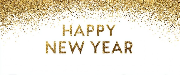 Bright golden glitter forms the words happy new year against a plain background, creating a festive and joyful vibe for celebrations. It captures the spirit of new beginnings and excitement