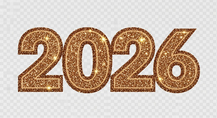 Golden shimmering numbers boldly announce the arrival of the year 2026, an image of futuristic promise with a touch of glamour. vector illustration