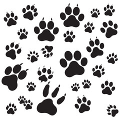 Playful paw prints scattered across a clean white background, evoking a sense of adventure and animal companionship for diverse projects.