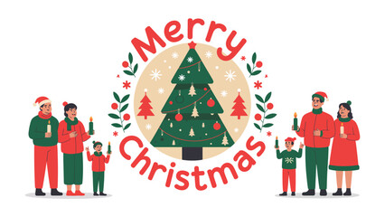 Festive Gathering: A warm family embraces the holiday spirit, gathered around a beautifully decorated Christmas tree, a beacon of joy and togetherness amidst the festive season.