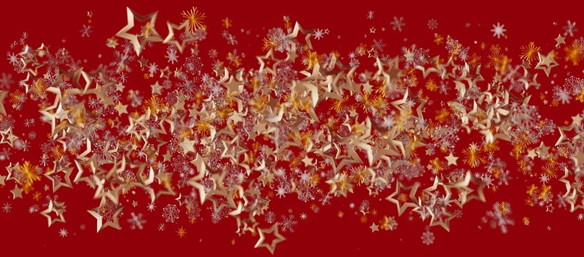 Abstract background featuring golden stars and snowflakes on a vibrant red background, perfect for holiday greetings and festive desi - Powered by Adobe